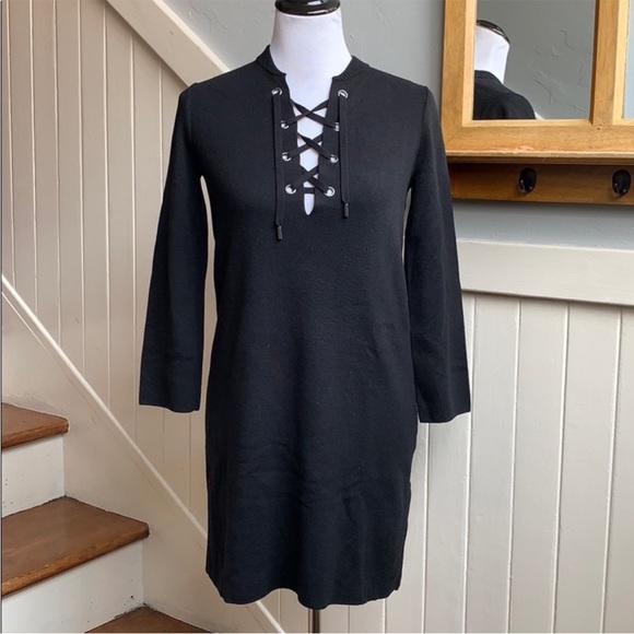 NWT Theory Patrinelle Lace-up Sweater Dress Black - Picture 2 of 16